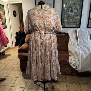 JessaKae Pink and Gray Floral Midi Dress